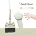 Purple, green, and beige plastic broom and dustpan set with rotating holder.