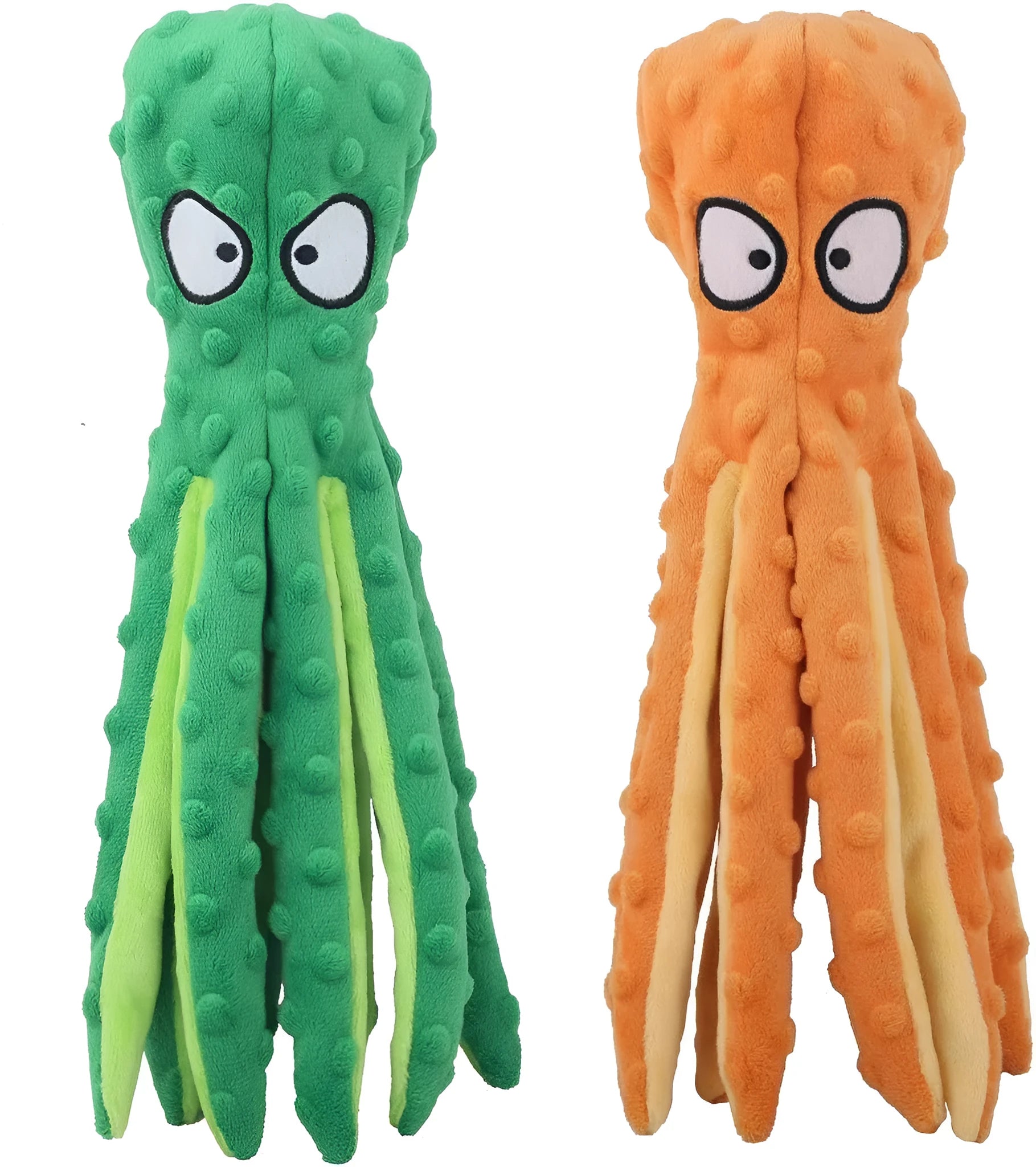 Blue octopus-shaped dog toy with tentacles, no stuffing, suitable for chewing and interactive play
