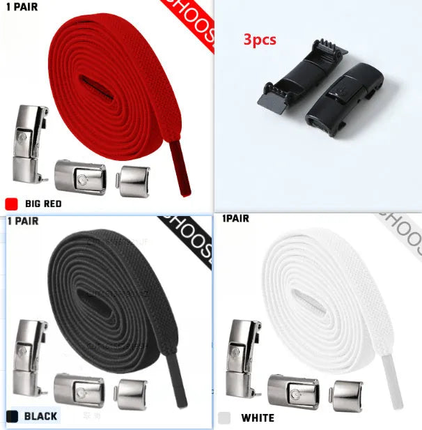 Press lock elastic shoelace with 8mm flat width and cotton weave on a trainer.