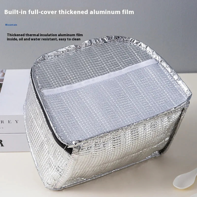 Insulated lunch bag with bento compartment in textured cloth material