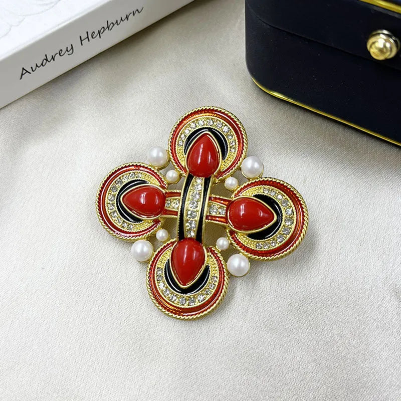 A vintage-style medieval baroque crystal brooch made from zinc alloy, shown in one of eight available colour options.