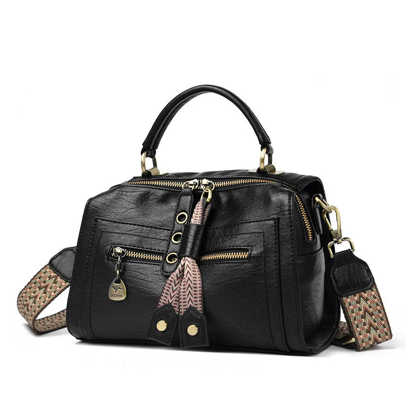 Women's soft PU crossbody bag in horizontal square shape with one-shoulder strap