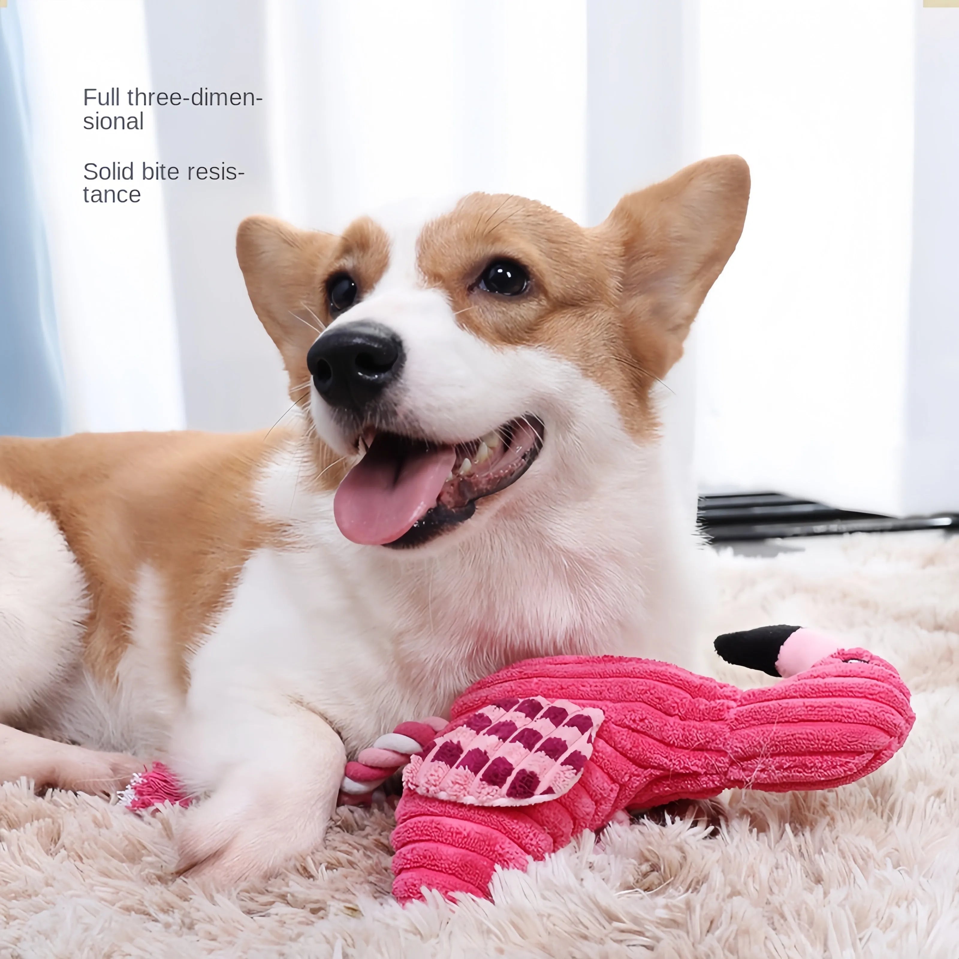 Pink animal-shaped corduroy plush dog toy with a squeaker inside