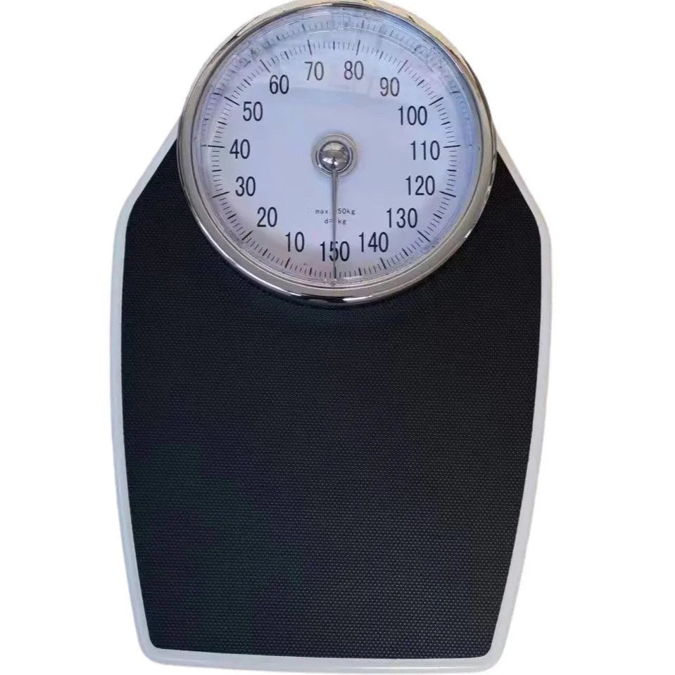 Black mechanical body weight scale with large dial pointer on 47x35cm platform