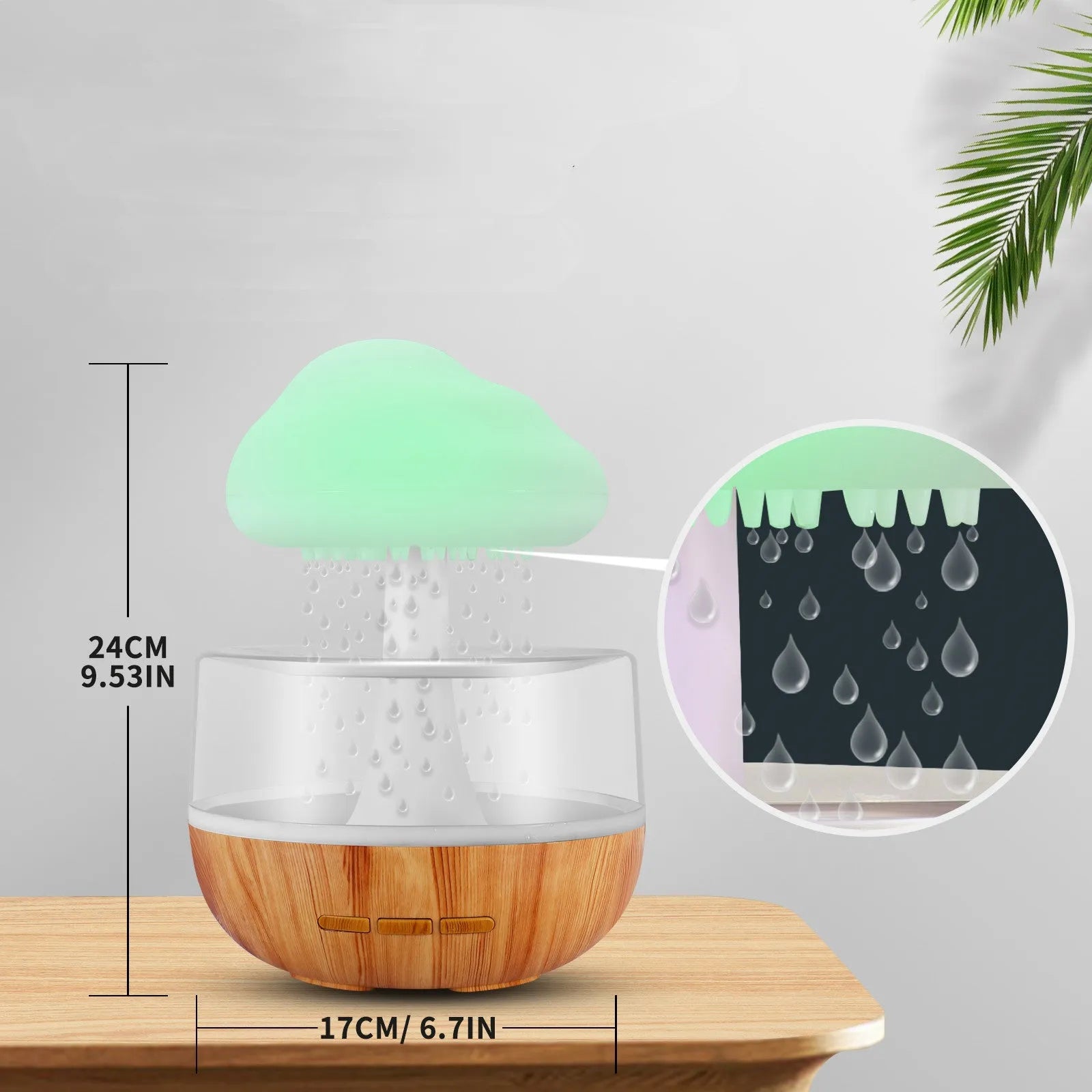 White raining cloud shaped humidifier with colour changing night light and water droplet mist