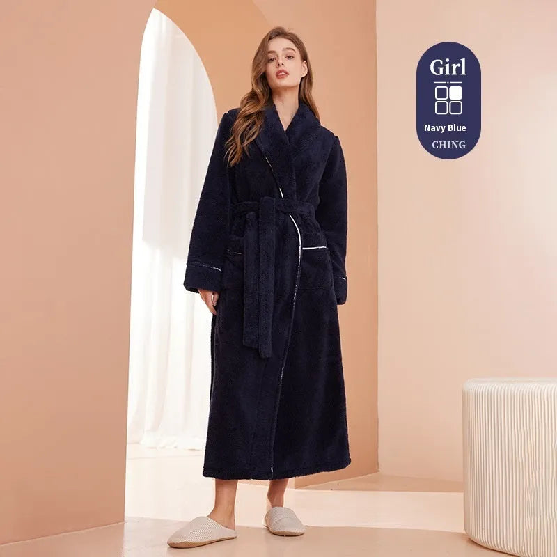 Super-thickened polyester flannel couple's winter nightgown in plus sizes with multiple colour options.