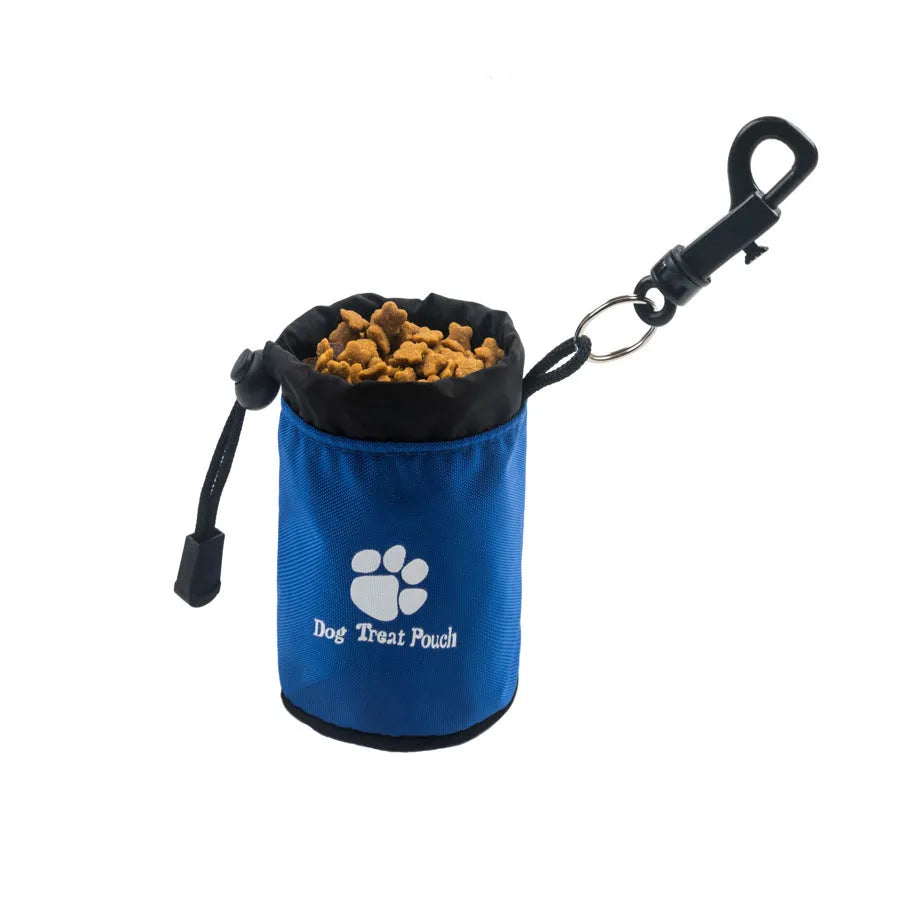 Mini nylon dog treat training bag in black, blue, green, or red solid colour.