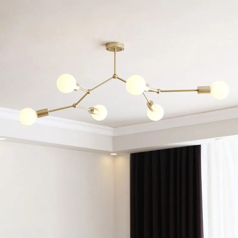 Nordic style iron ceiling lamp with multiple light heads in black or white colour