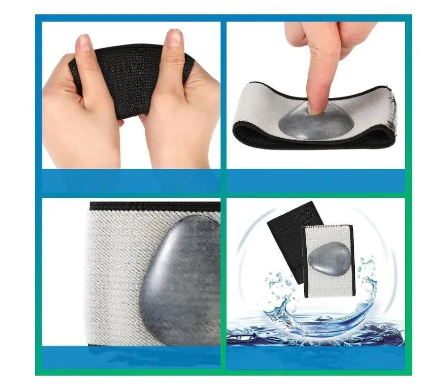 Flat foot support bandage with elastic PU construction and heart-style arch pad.