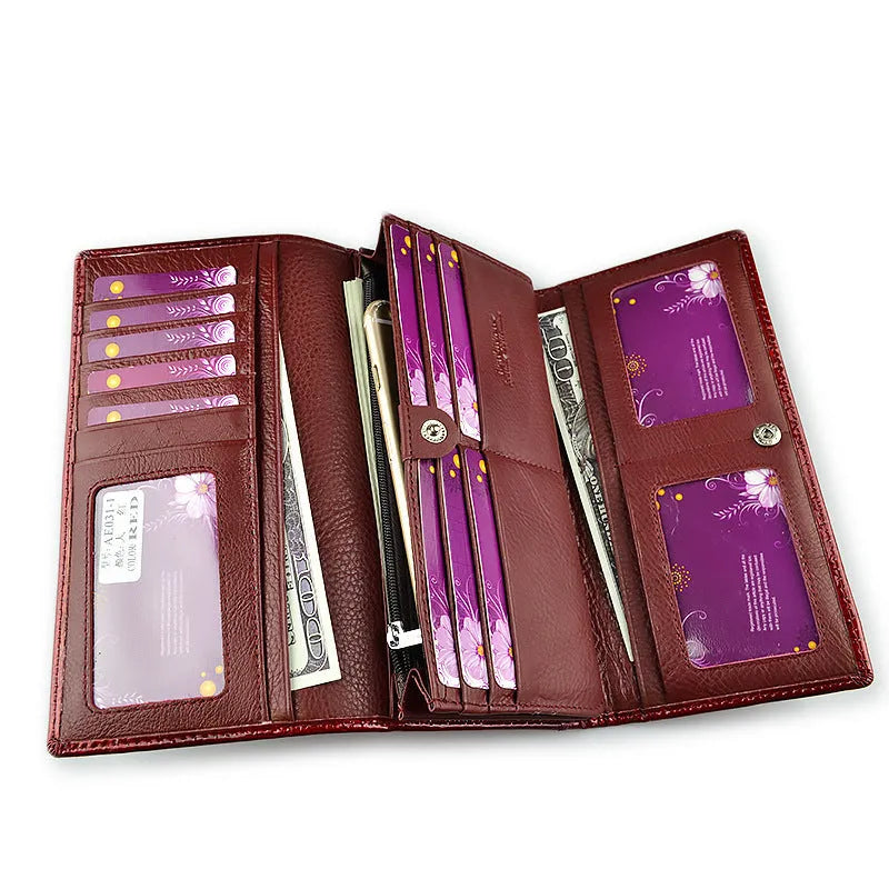 Women's patent leather coin purse with crocodile pattern in red, black, and wine red colours