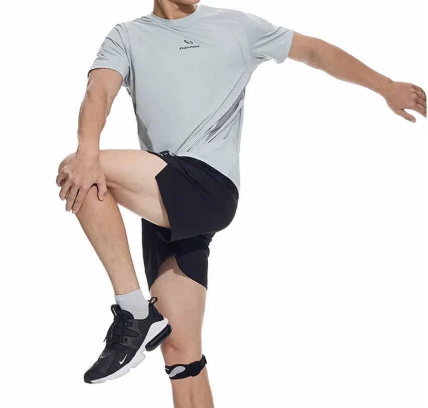 Four-point stretch running shorts in blue with laser punching stitching detail