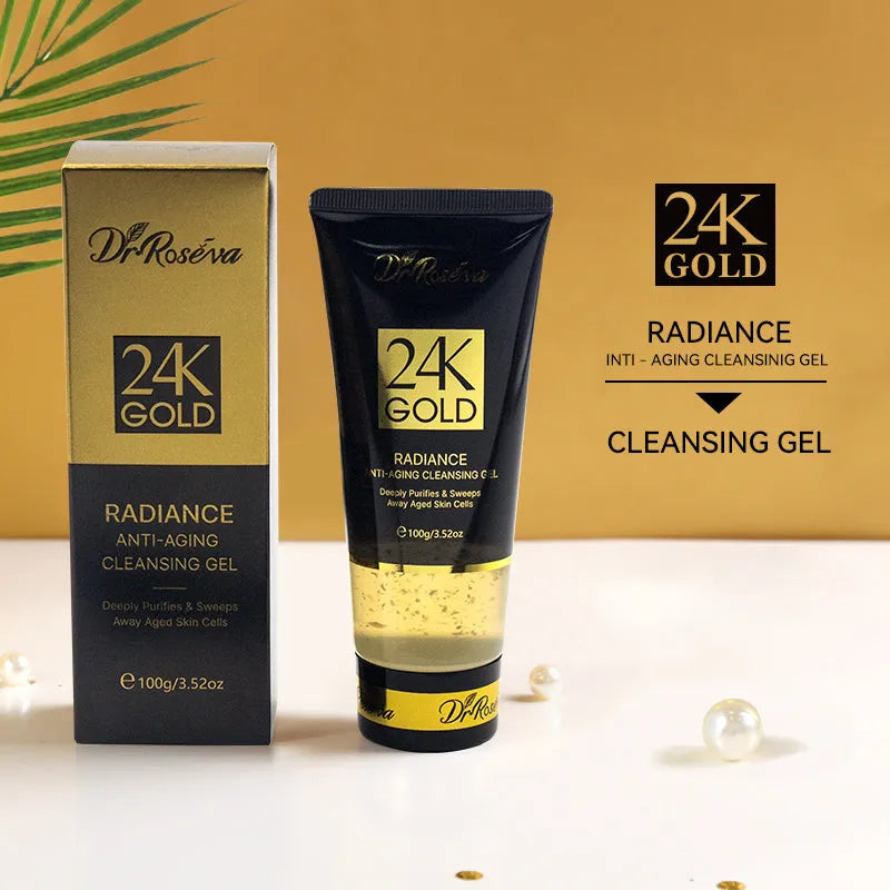 24k gold foaming face gel-in-oil cleanser in 100g tube, soap-free fragrance-free oil facial cleanser