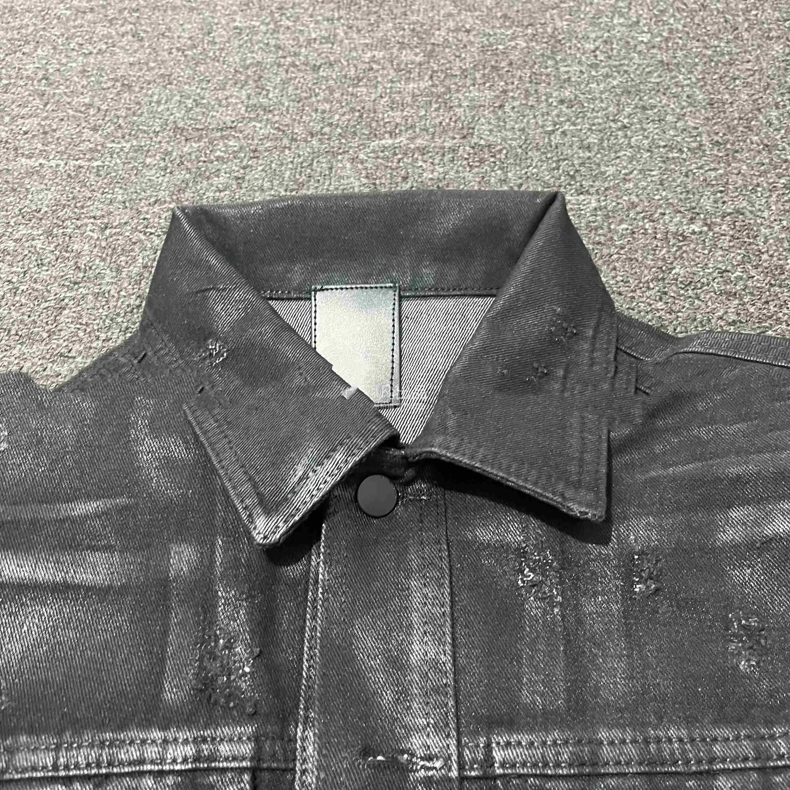 Denim Coat Archive short slim jacket in black with lapel collar and long sleeves