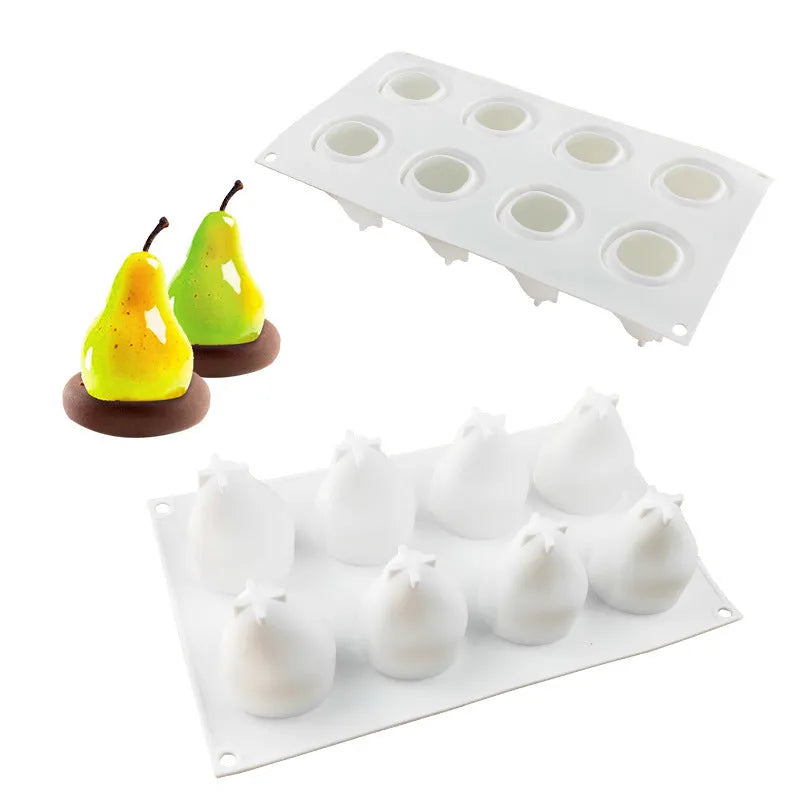 Silicone baking mould with six cavities shaped like pineapples and pine cones for making Italian mousse desserts