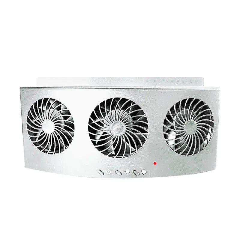 Black and white USB-powered car ventilation fan measuring 23cm with 1.5m cable