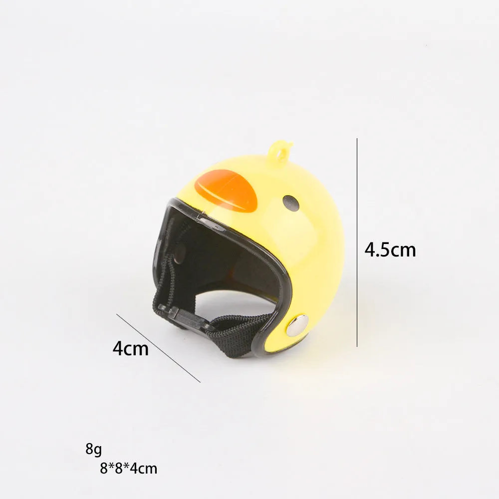 Small adjustable plastic helmet for chickens and birds with elastic bands and sponge lining