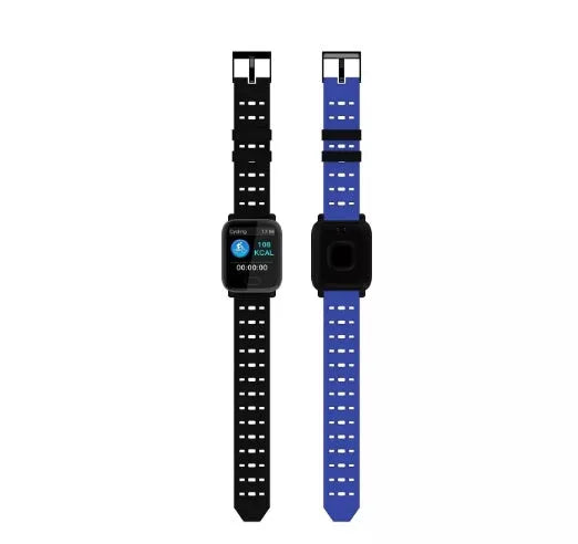 A6 smart bracelet with colour screen and silicone strap showing heart rate monitoring display