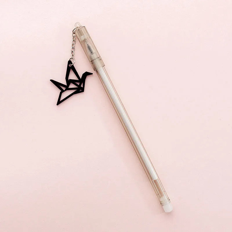 Paper crane rabbit pendant gel pen with 0.38mm tip measuring 17cm in black or white designs
