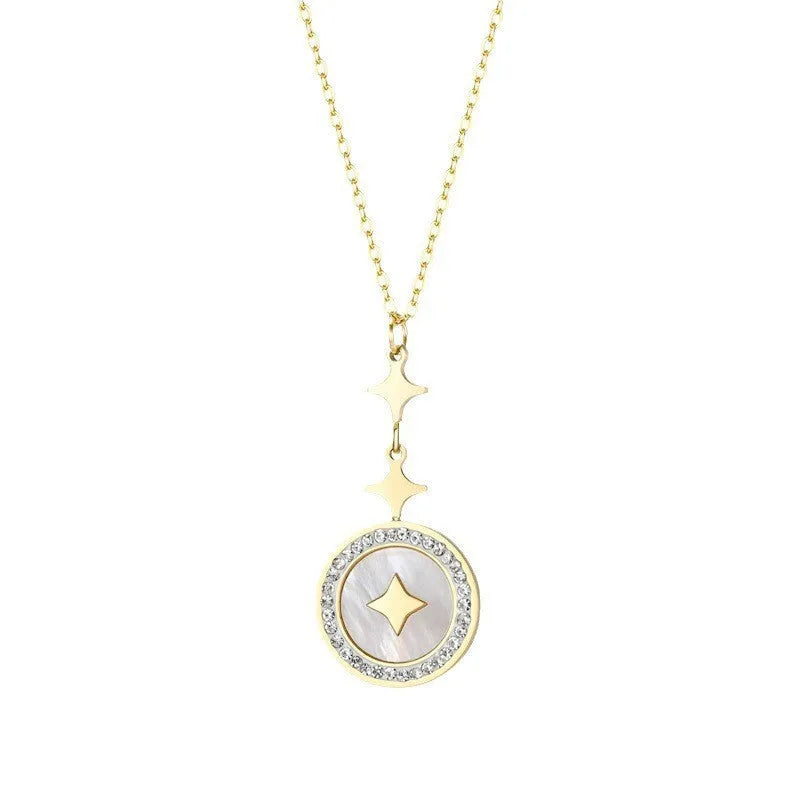 Titanium steel women's necklace with six-pointed star pendant on O-ring chain