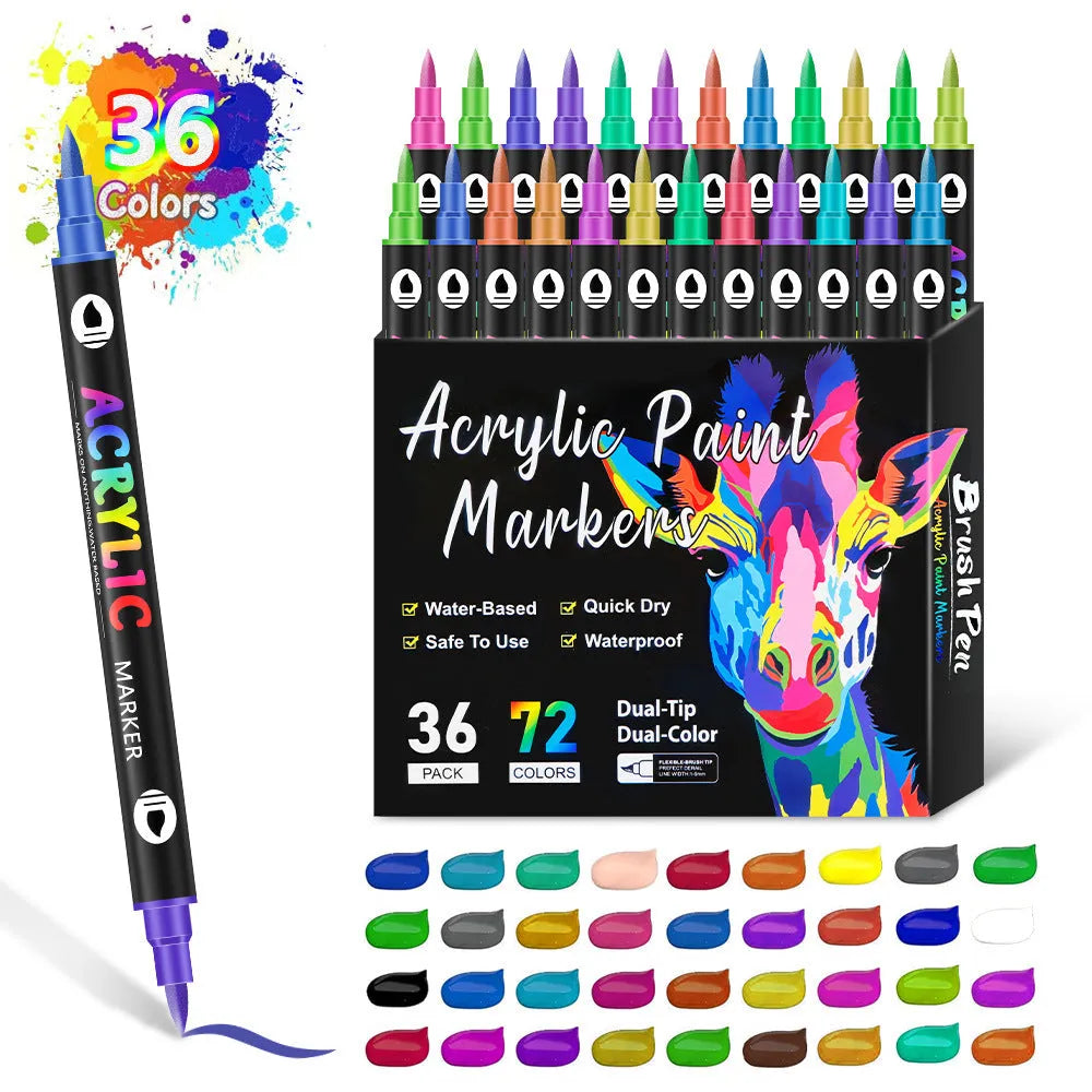 Double-headed two-colour acrylic marker pen set for children's painting with 24 to 168 colours