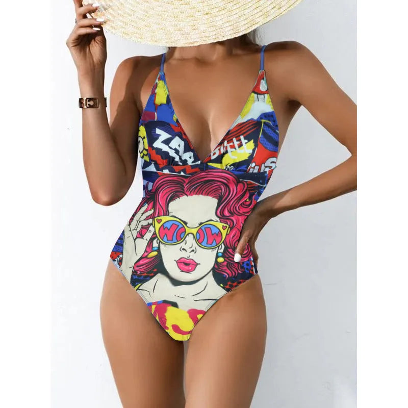 Women's plus size solid colour backless swimsuit in blue with high elasticity construction