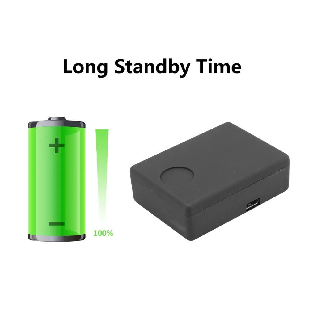 Black mini car GPS tracker with SIM card slot for vehicle security and location monitoring