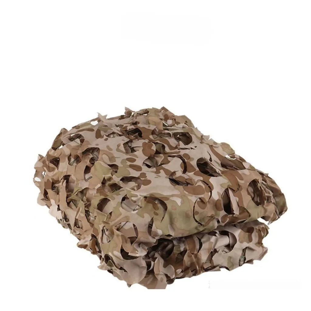 Green camouflage net cover set showing different patterns for desert, woodland, and snow environments.