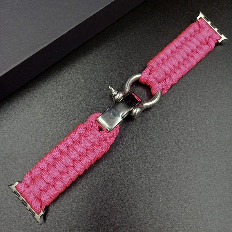 Nylon woven steel buckle strap for Apple Watch, black with connector, fits 38/40mm