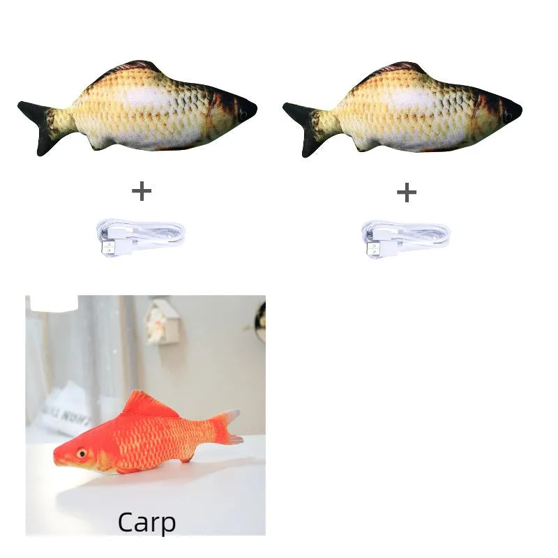 Multicolor USB rechargeable electric jumping fish cat toy measuring 30cm long