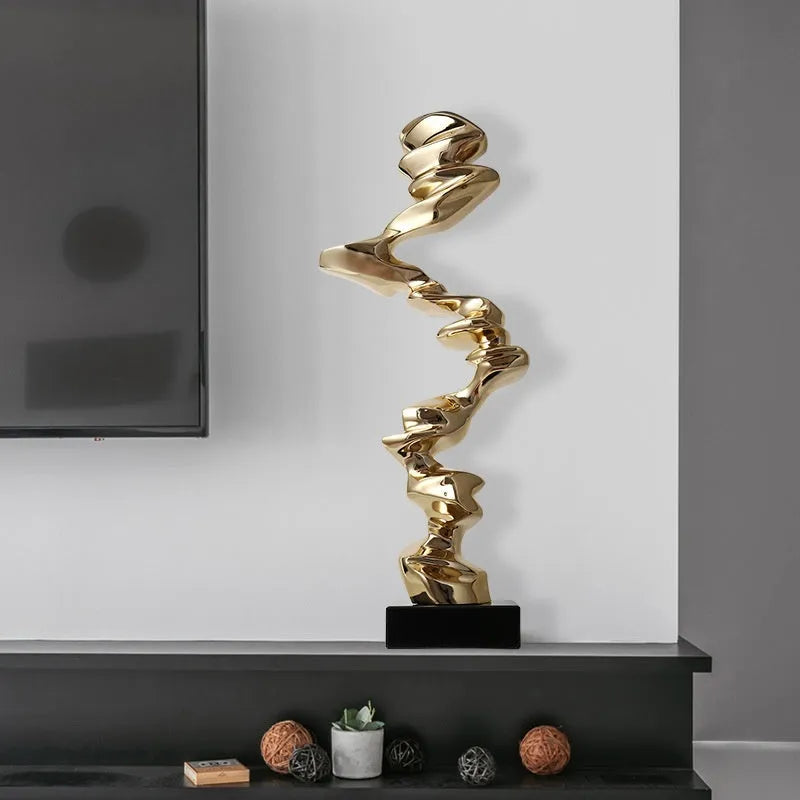 Minimalist abstract resin ornament for hallway hotel living room decoration in bright gold silver or blue