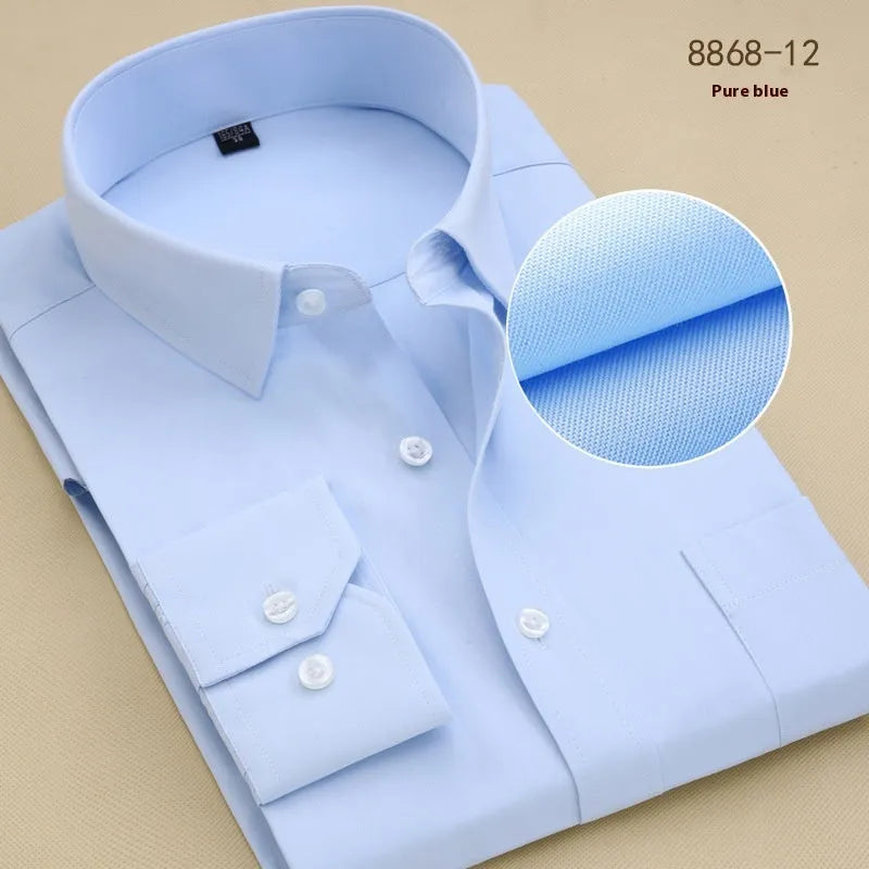 Men's black slim fit long sleeve business shirt with a cardigan-style collar.