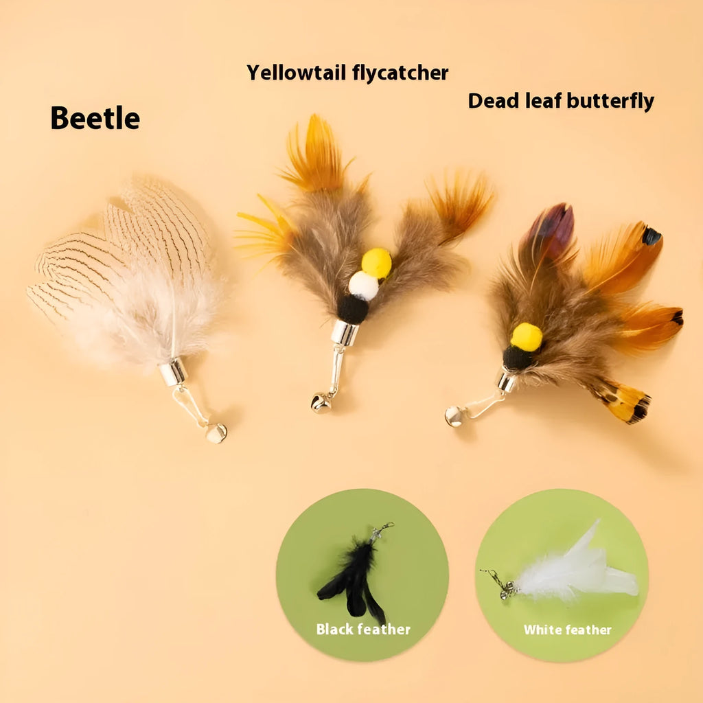 Three steel wire cat toy replacement heads in small flying insect colours