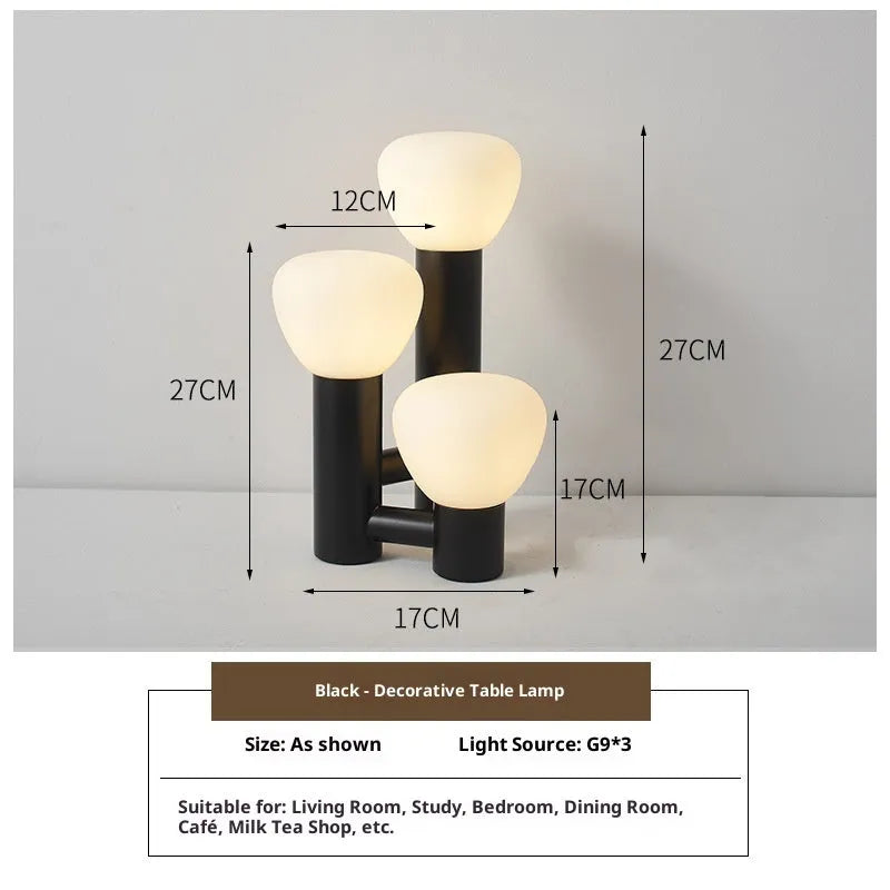 Creative bud mushroom table lamp with wrought iron glass shell and three-color dimming function for bedside use