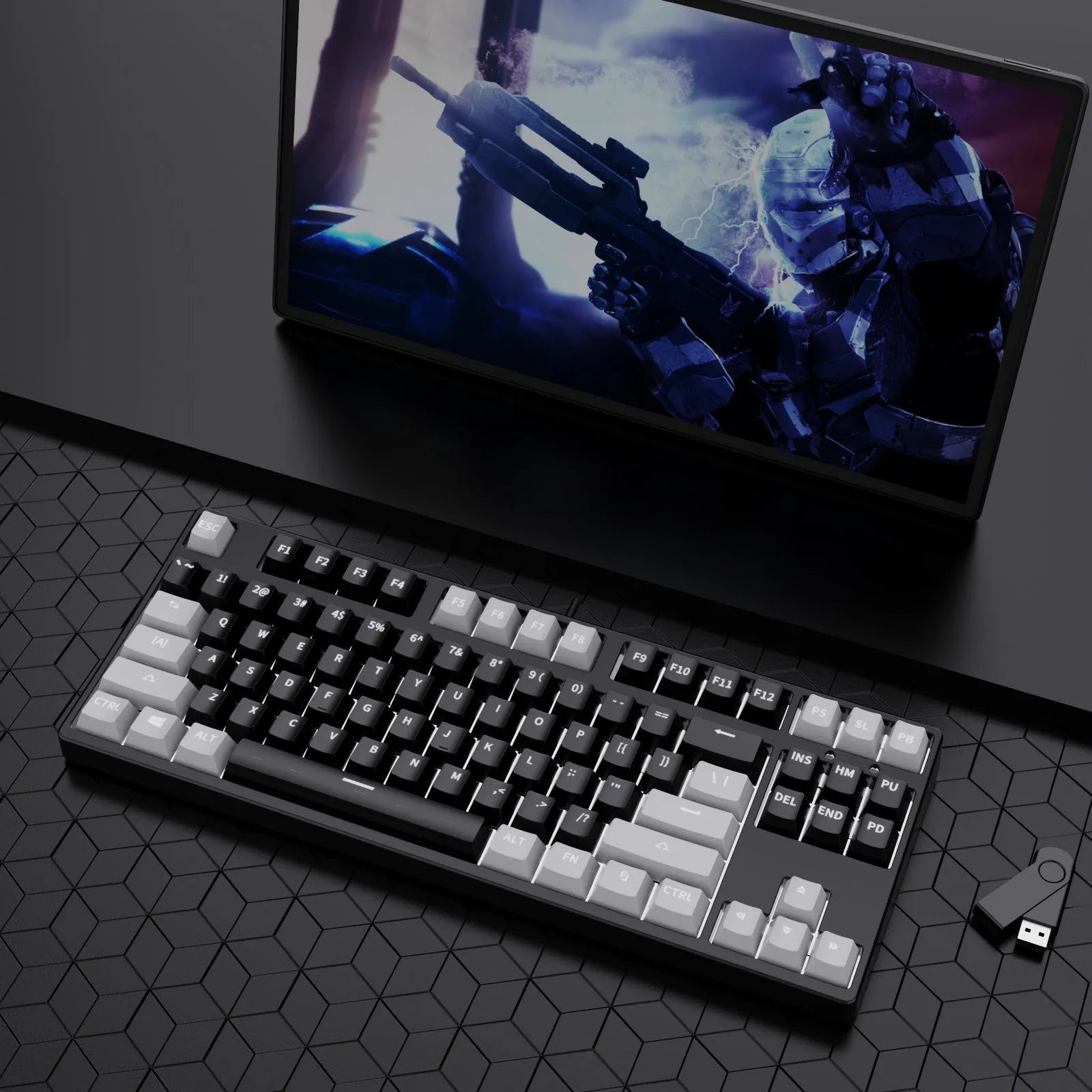 87-key mechanical gaming keyboard with colourful keycaps and metal chassis