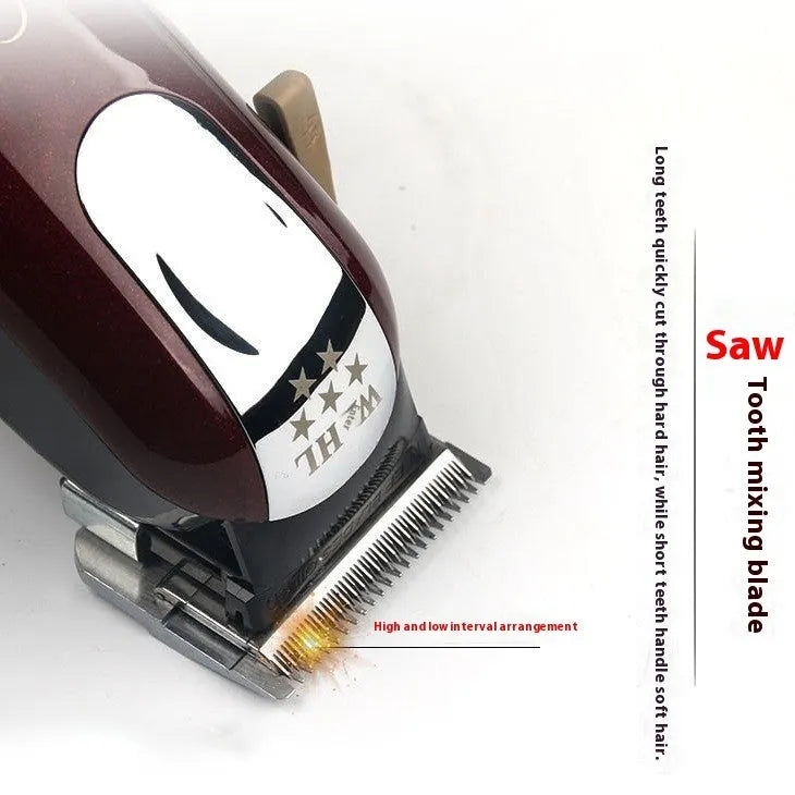 Charging hair clipper set with stainless steel cutter heads and EU, UK, US plug adaptors for adults and children