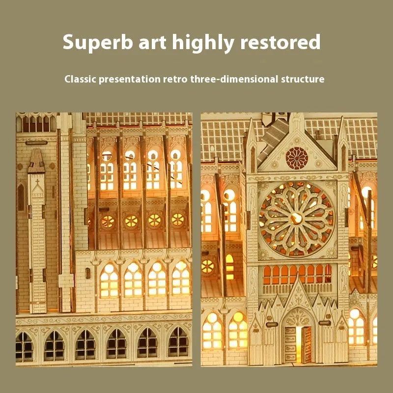 3D puzzle building model of Notre Dame de Paris on a table