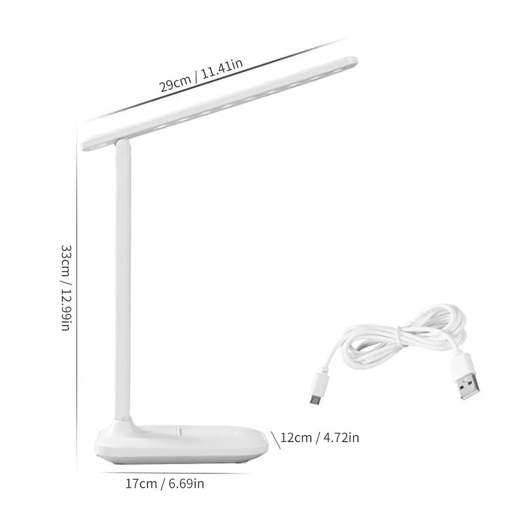 White bedside lamp with touch dimming control and USB charging port for children's bedrooms