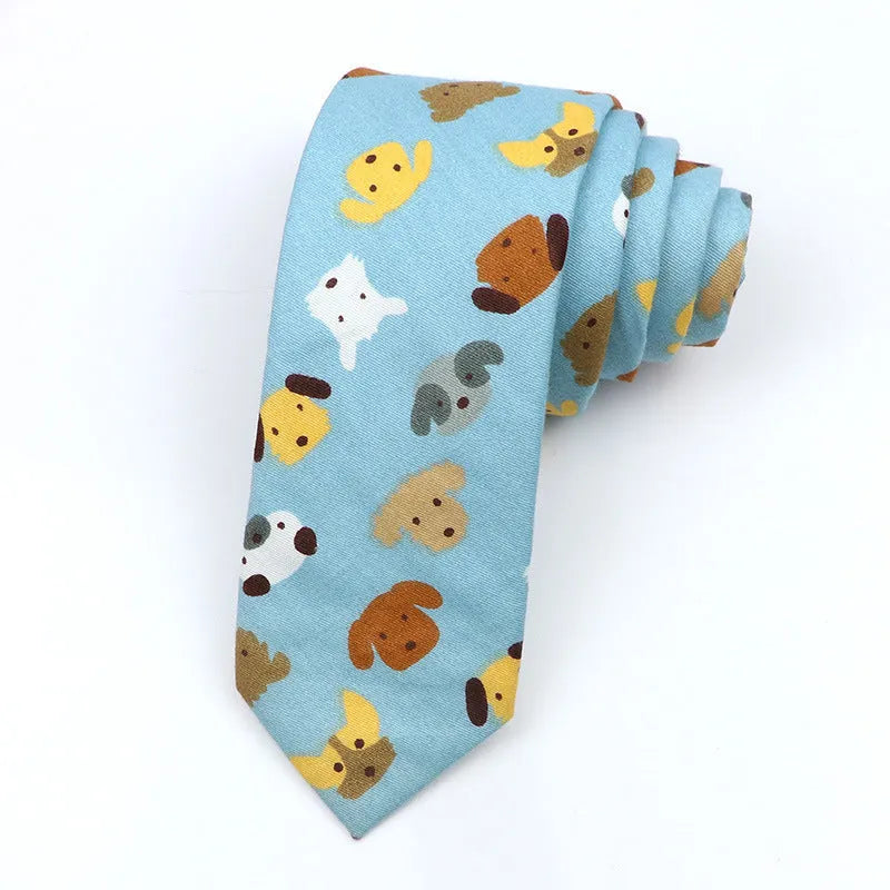 Korean style narrow cotton bow tie for men with printed cartoon pattern design