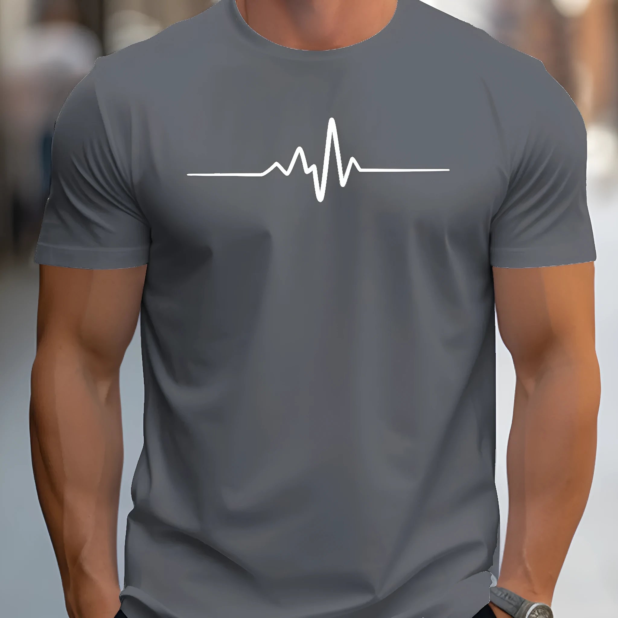 Men's 3D printed letter pattern sports t-shirt in a loose fit short sleeve style.