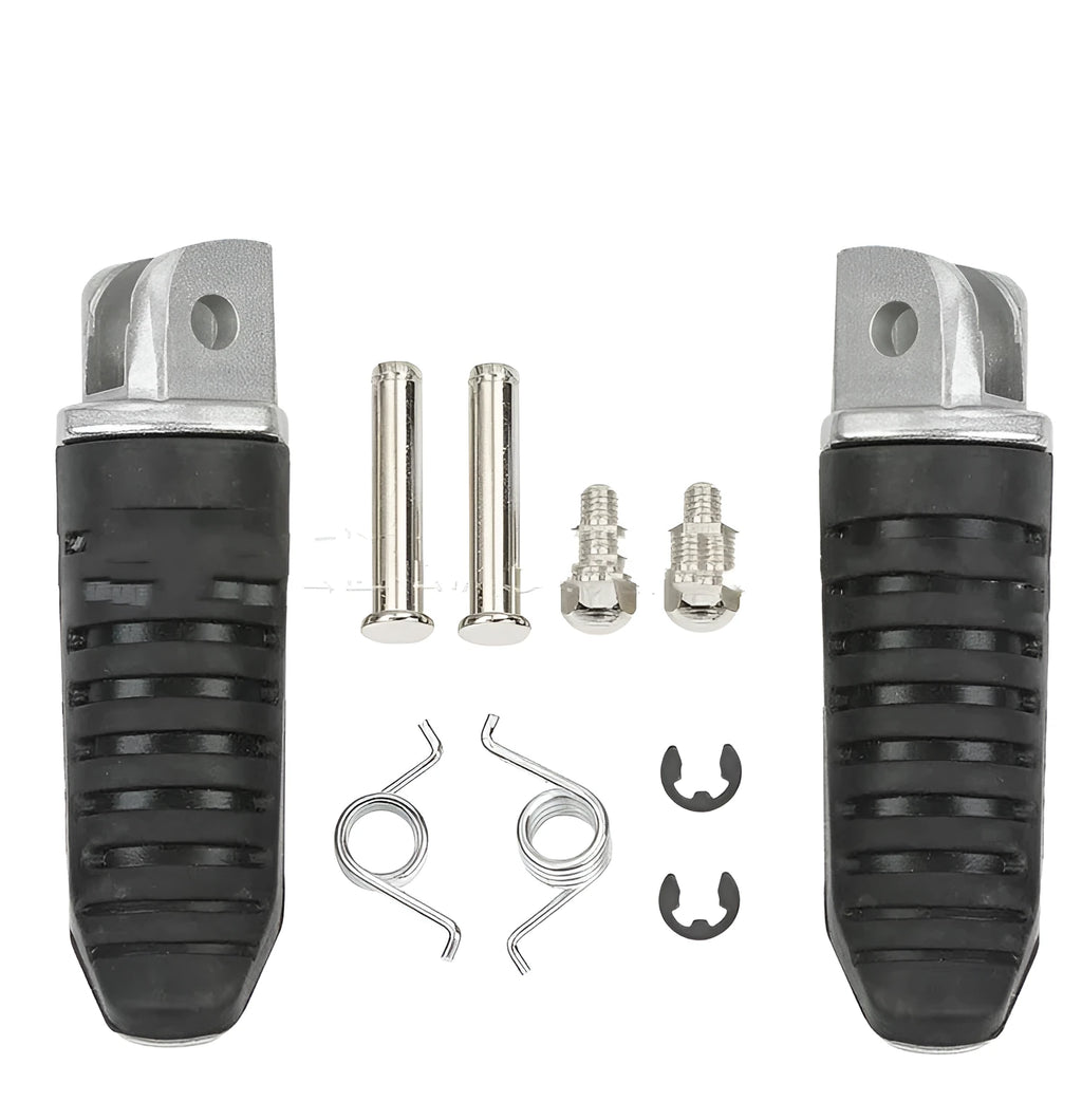Black aluminium alloy motorcycle footpegs set for Suzuki models on a white background.
