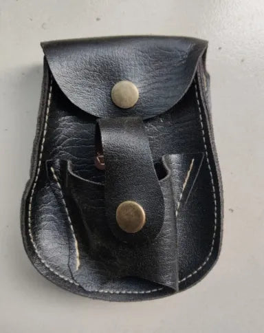 Leather slingshot belt bag with steel balls and marbles, black colour, outdoor use