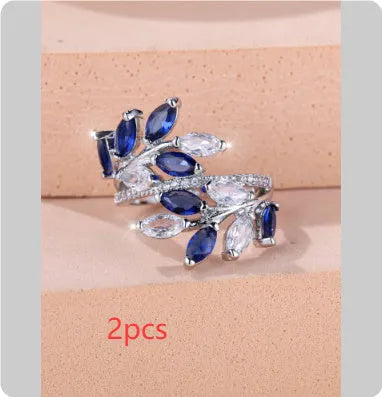 Adjustable copper leaf fashion ring with stone settings in multiple colour options