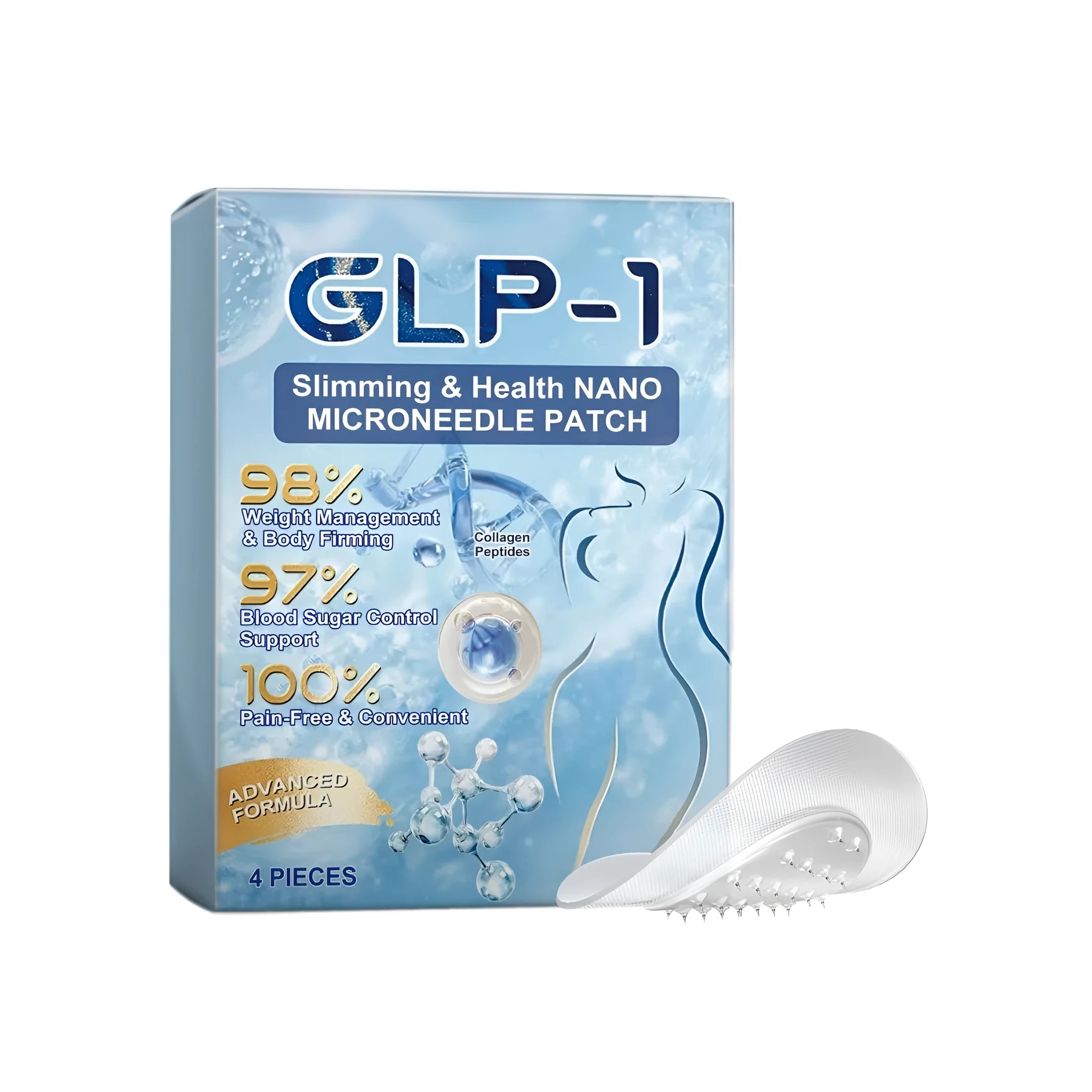 Pack of four slimming nano microneedle patches with active ingredients Artemisia argyi root and acetyl hexapeptide-8