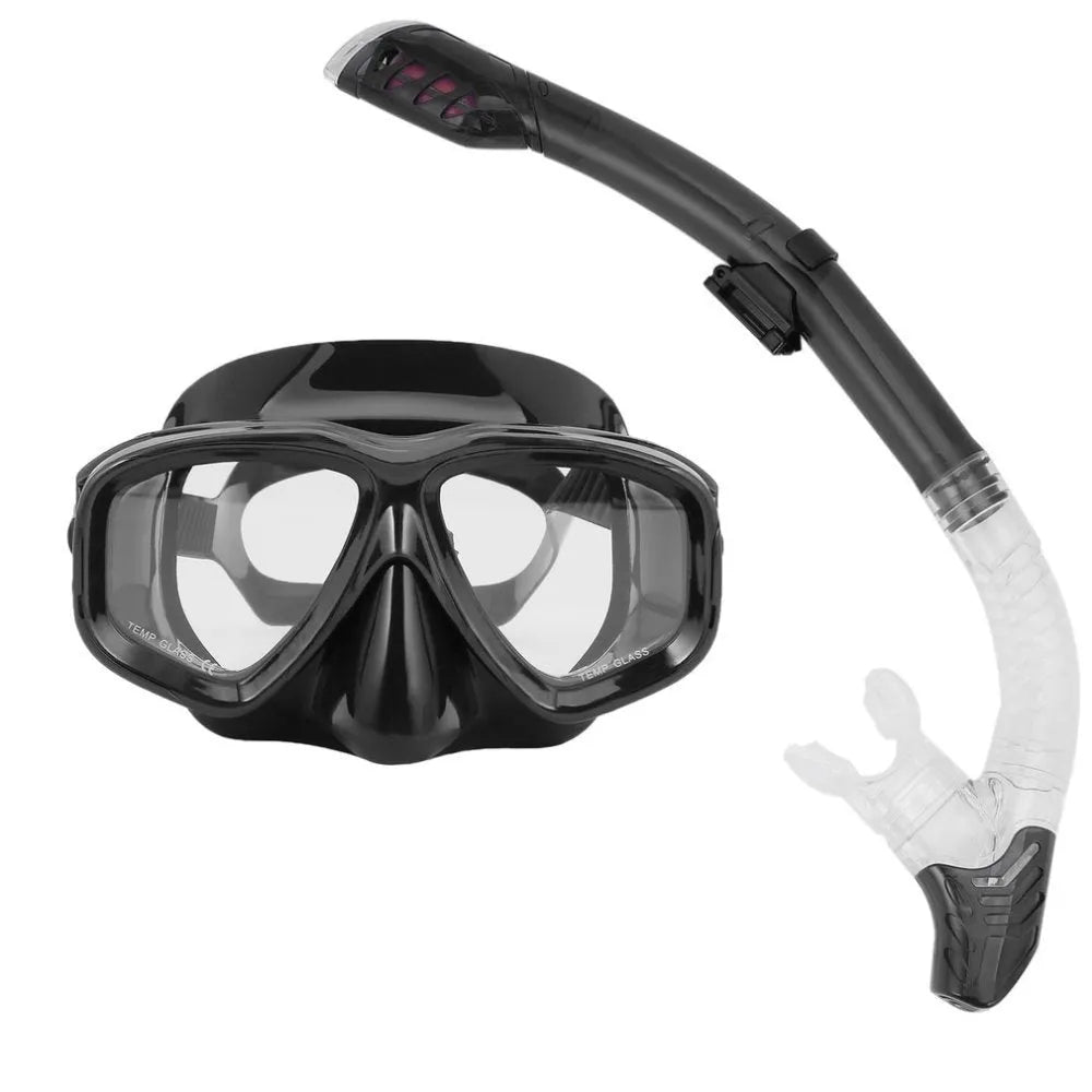 Black PC frame diving goggles with anti-fog lens and adjustable silicone strap for myopia users