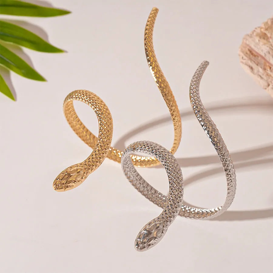 Gold and silver twisted snake opening ring and bracelet jewellery set