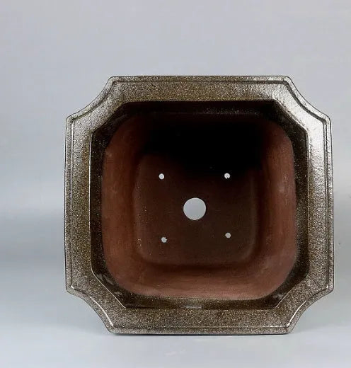 Purple clay glazed ceramic bonsai pot, 26x26x27cm, handmade with breathable construction for desktop and floor use