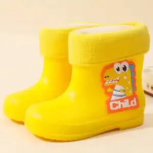 Children's waterproof PVC dinosaur shoes with thickened flexed sole, blue design, low-top unisex boots for preschool kids