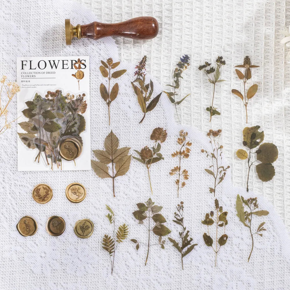 Dried flowers journal decoration stickers in 8 colour styles on PET sheets measuring 70x70mm