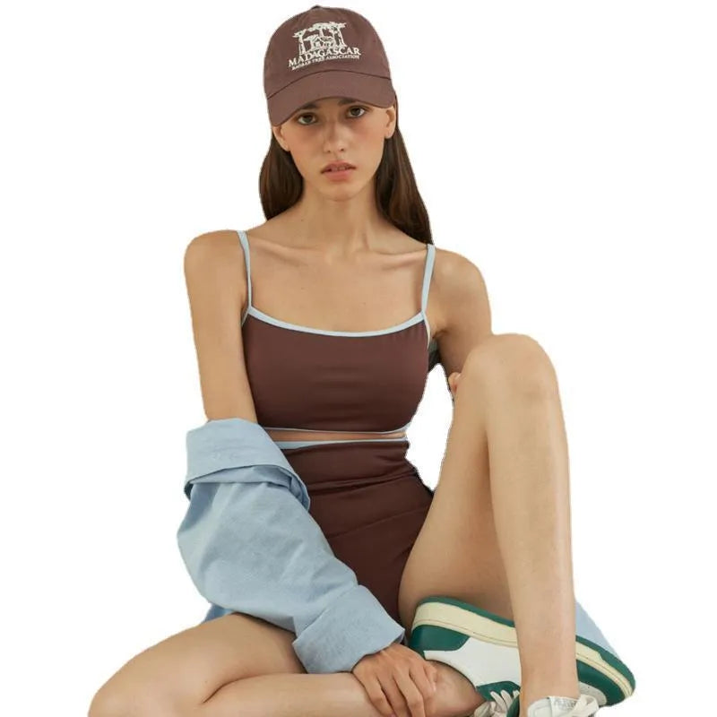 Brown triangle one-piece swimsuit for women with sexy pattern design