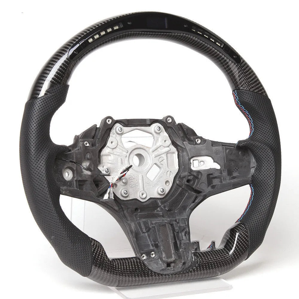 Black carbon fibre LED sports steering wheel for BMW X3 and X5 models